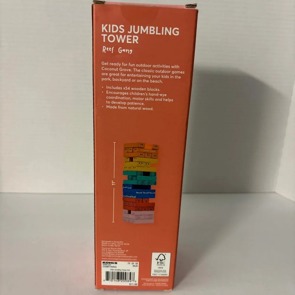 Coconut Grove Kids Reef Gang Tumbling Tower 54pc Wooden Stacking Game CC8KTWRG